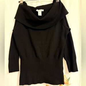White House Black Market Black Off-the-Shoulder Cowl Neck Sweater